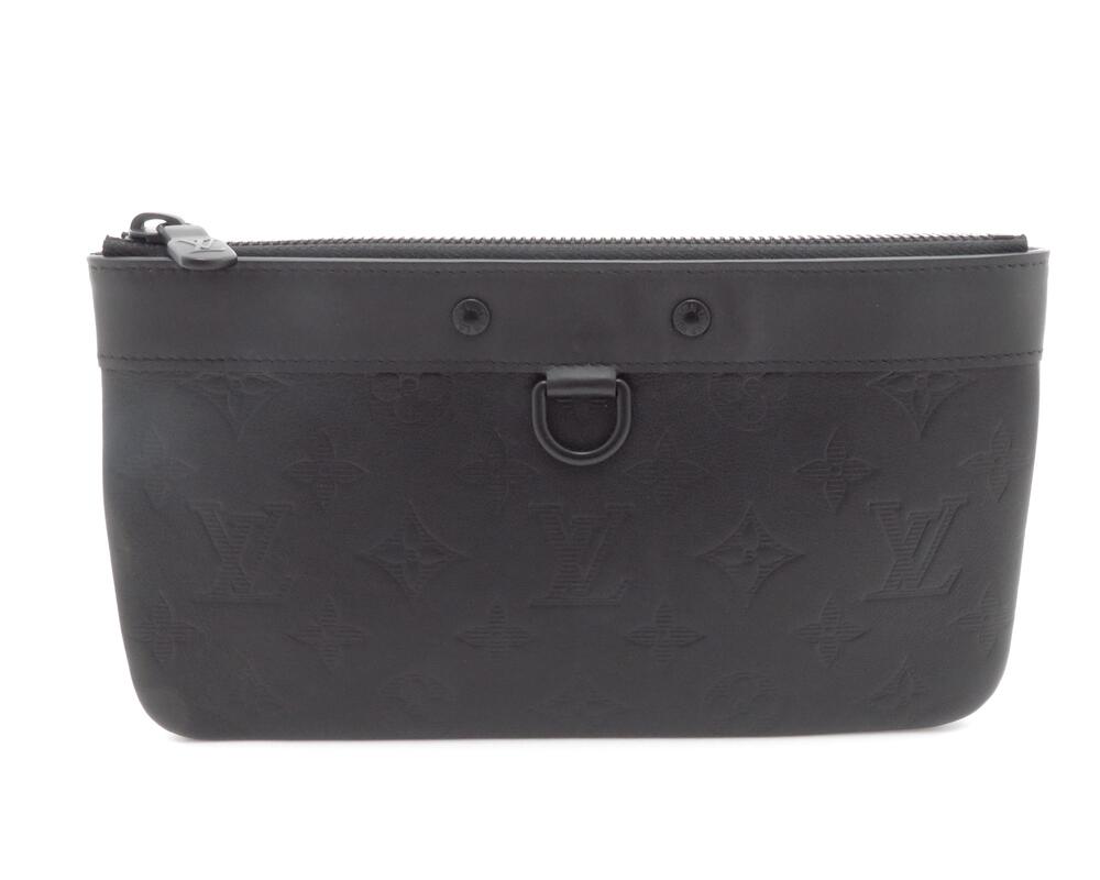 LOUIS VUITTON Monogram Shadow Black Pochette Discovery Clutch Bag Noir Black